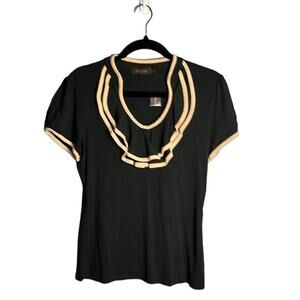 The Limited Black Short Sleeve Top Ruffle Neckline With Tan Trim Size Small